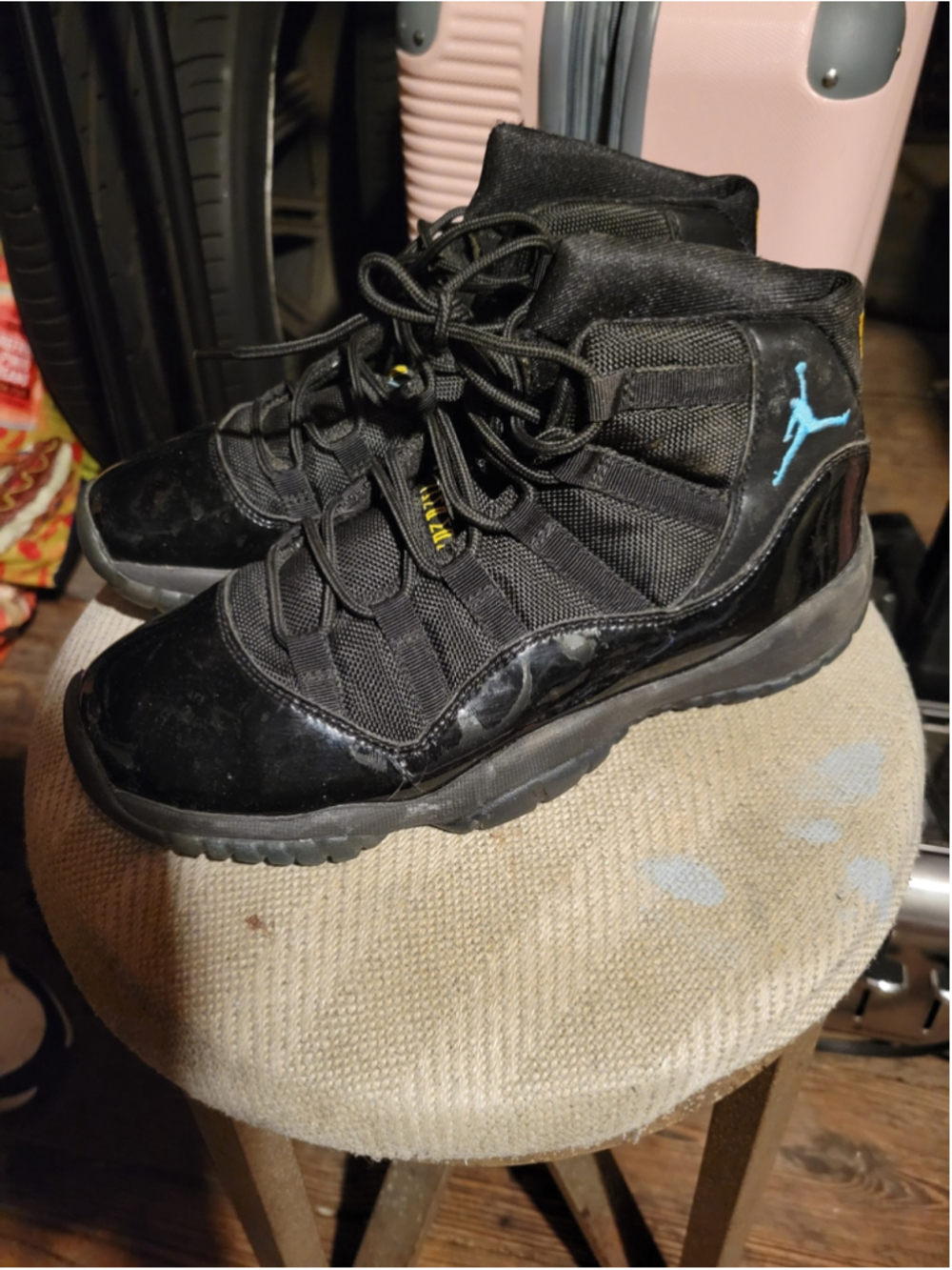 Jordan Kids' Black High-Top Sneakers with Teal Jumpman